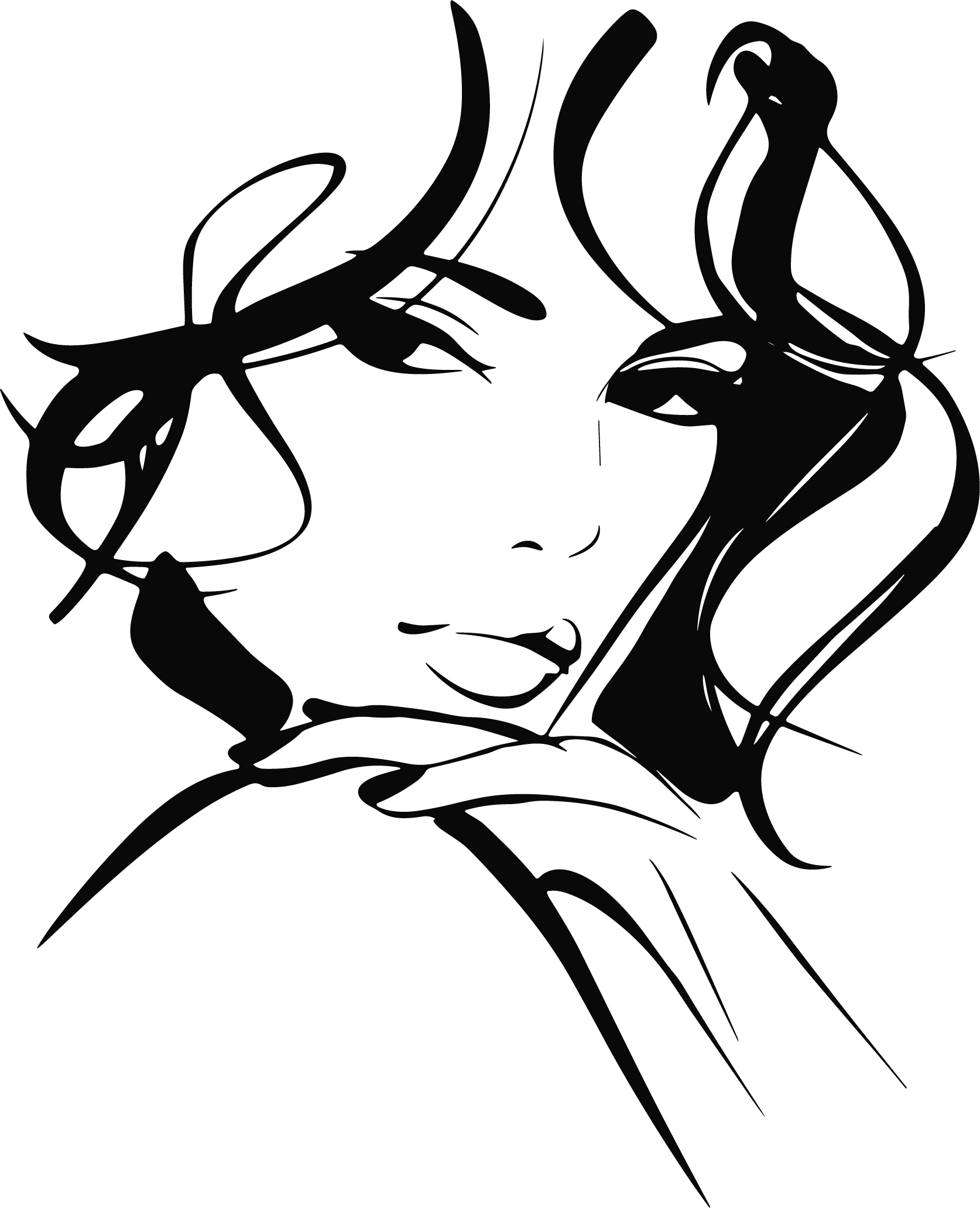 Elegant girl illustration with line art