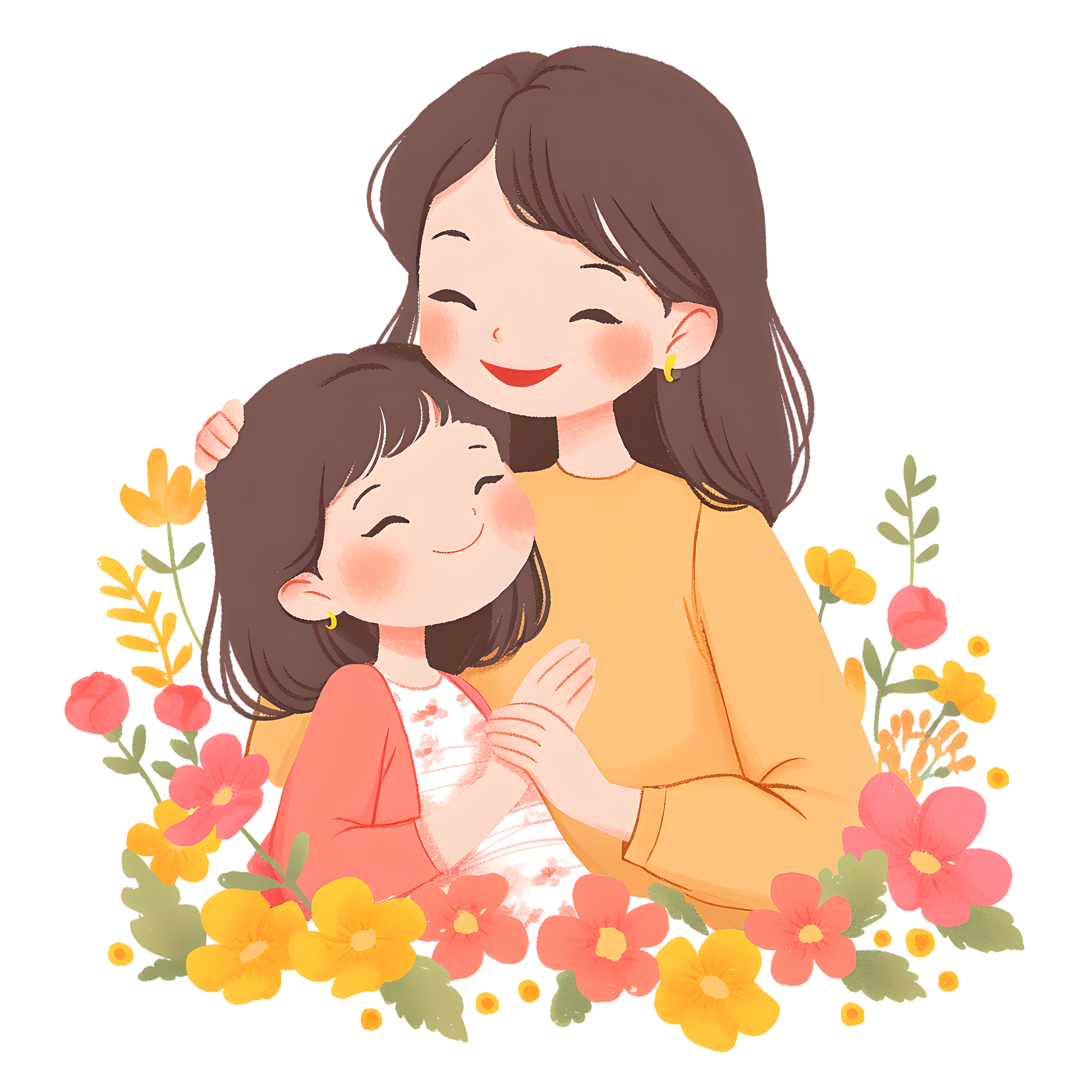 Mother and daughter smiling illustration