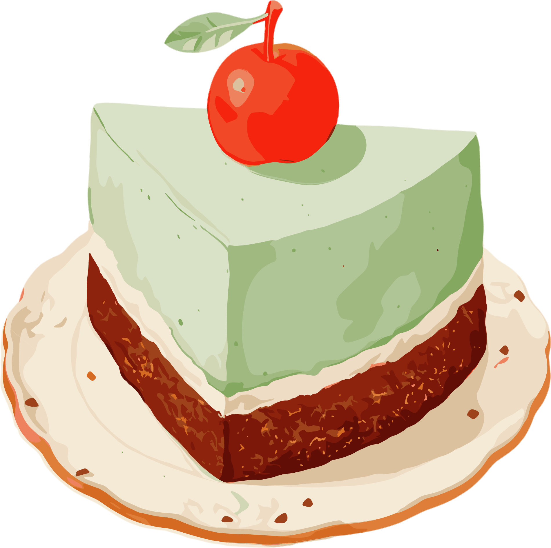 Matcha Cake Watercolor Style Elements