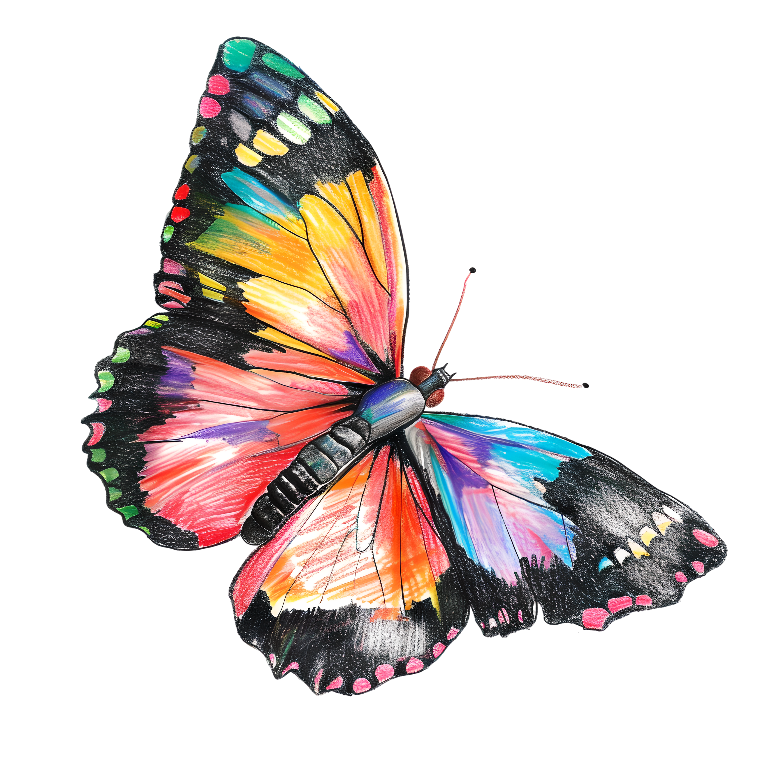 Crayon drawing butterfly material