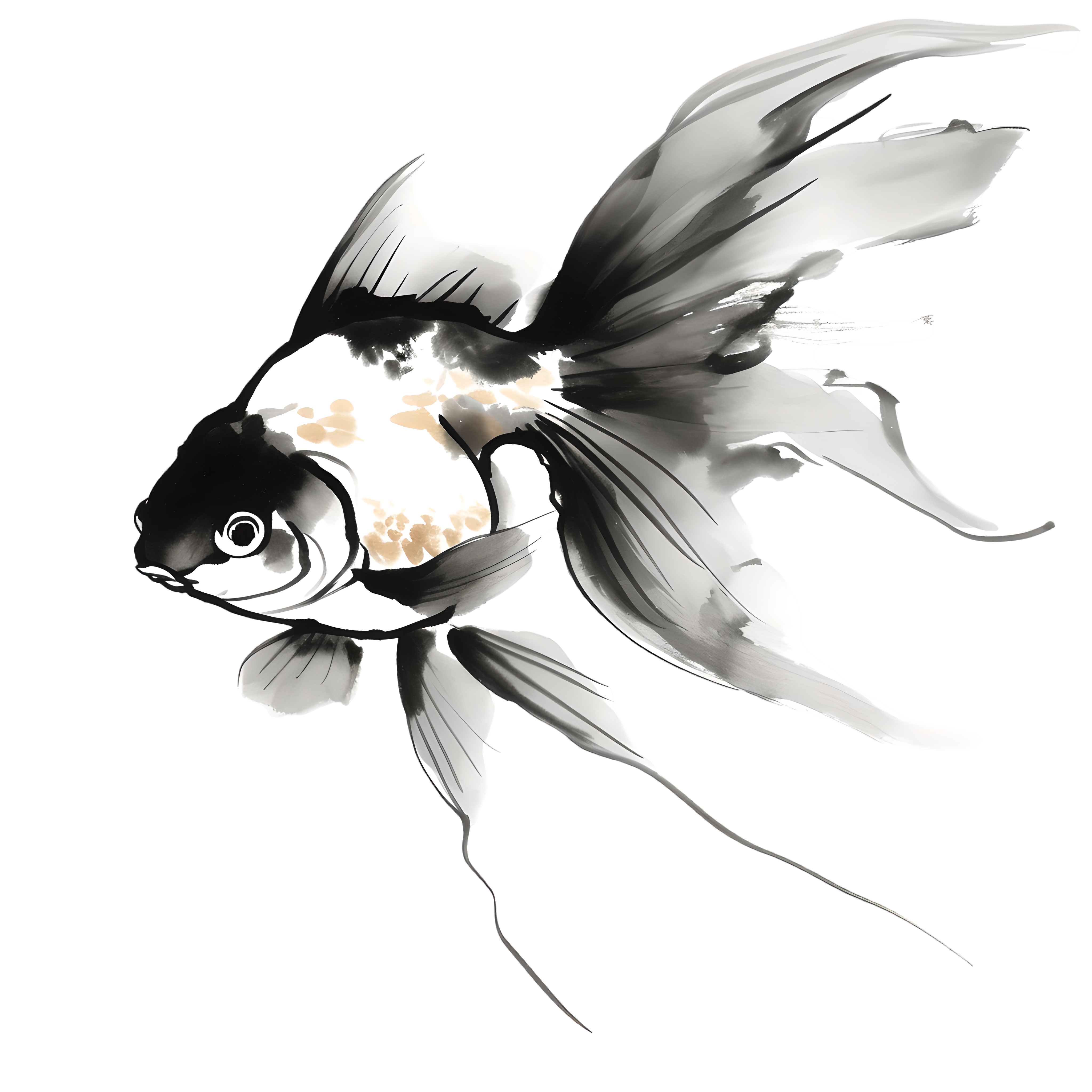 Ink wash goldfish illustration