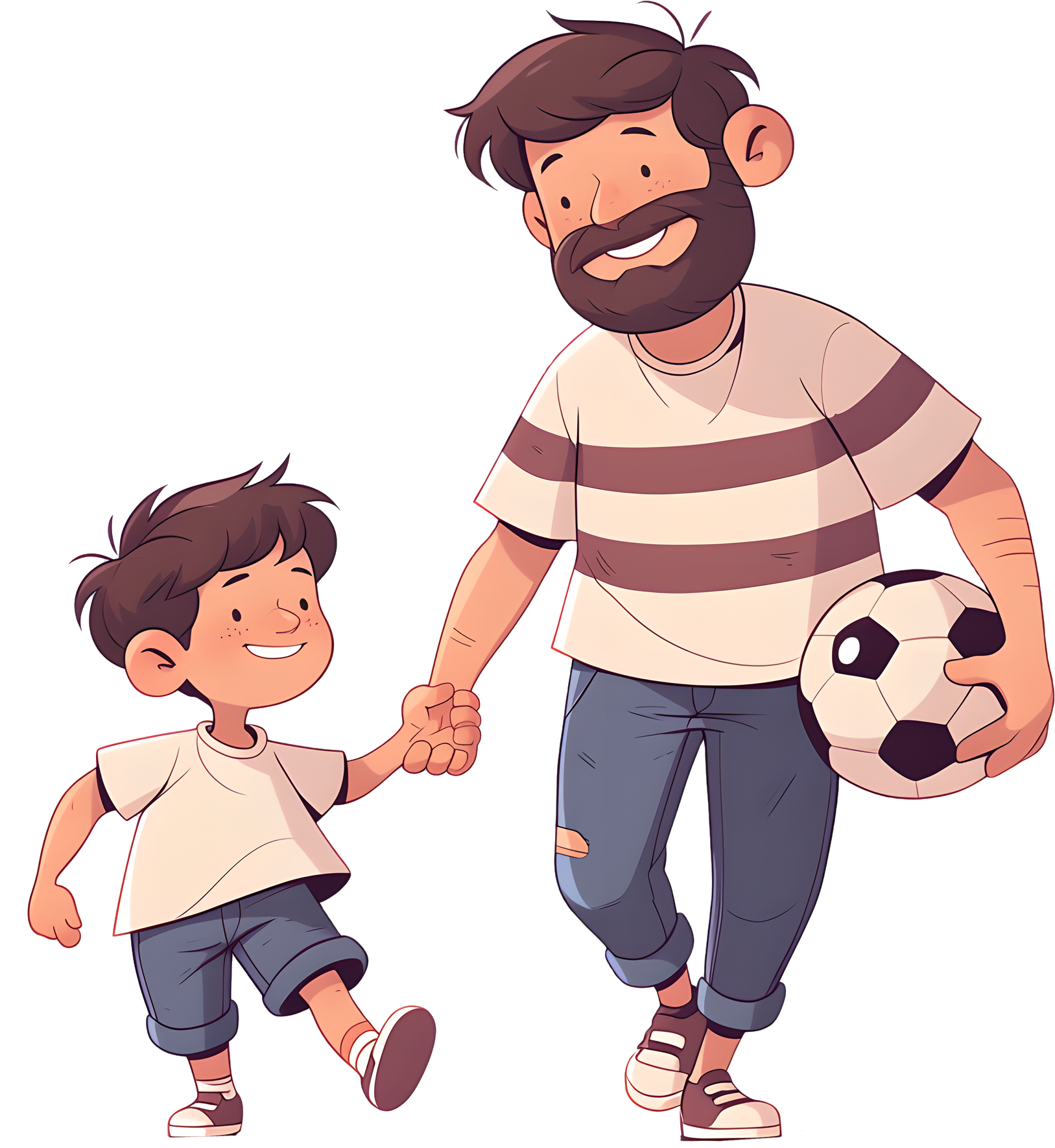Parent-child sports father and son hand in hand illustration