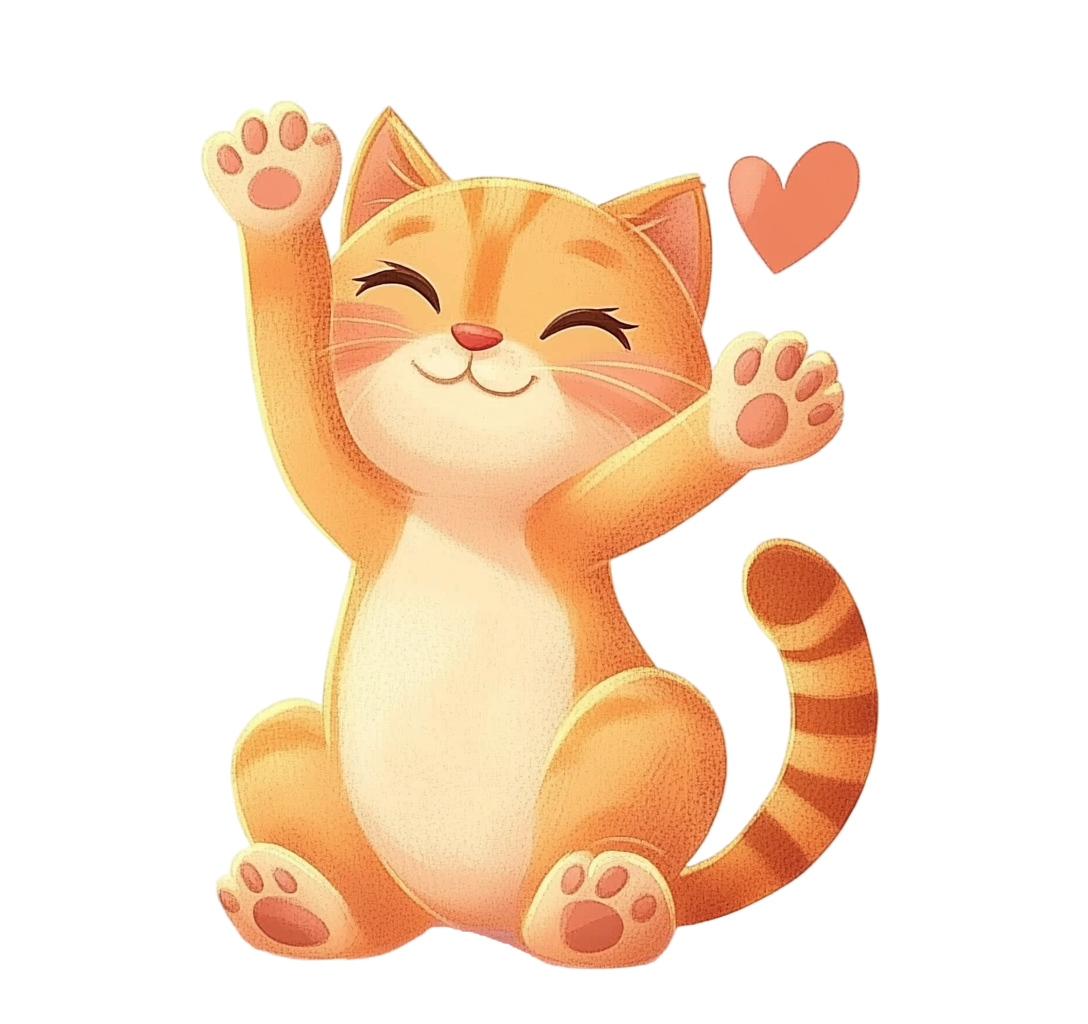 Orange cat red heart PNG graphic material