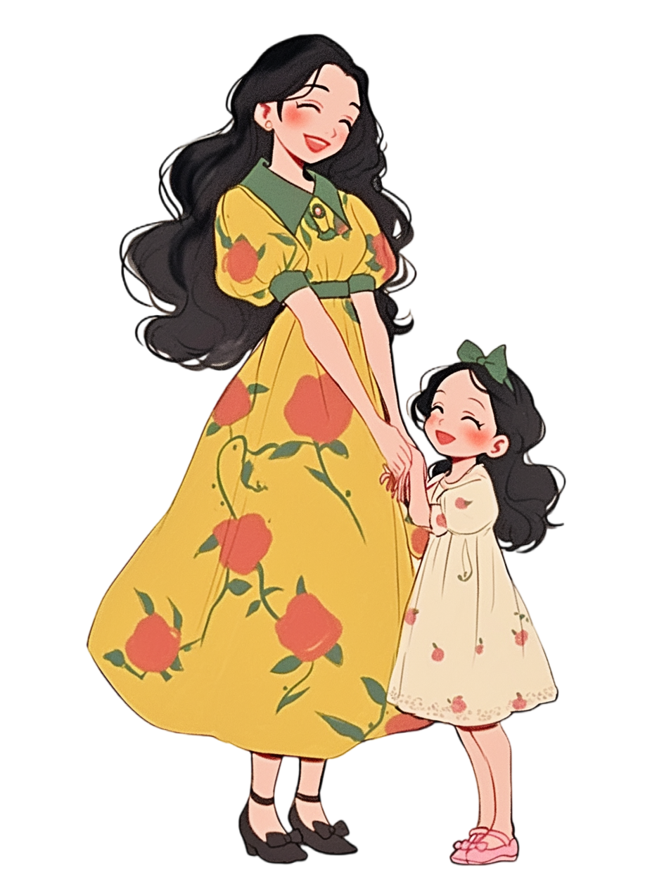 Illustration of a mother and daughter smiling