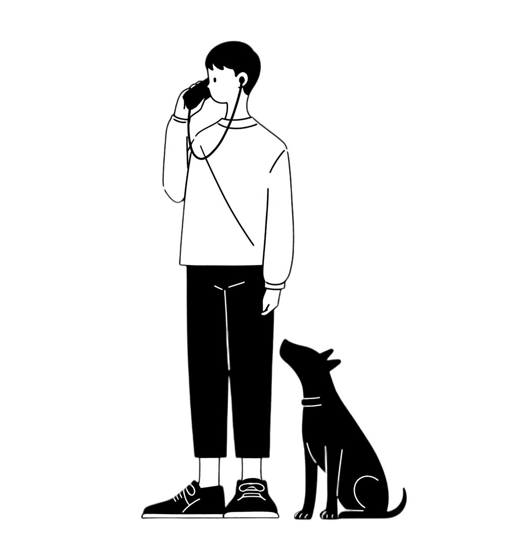 Illustration of a boy walking a dog
