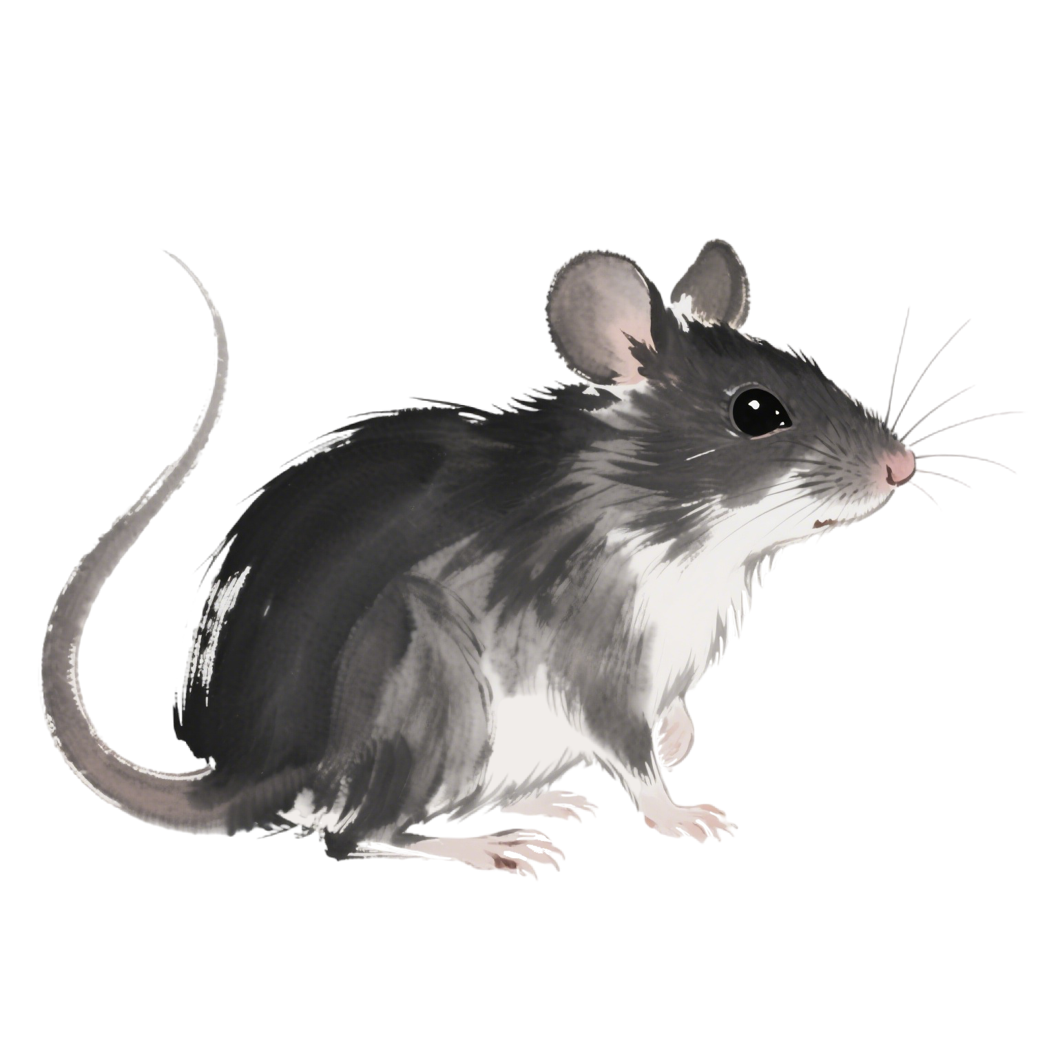Ink wash mouse doodle PNG illustration