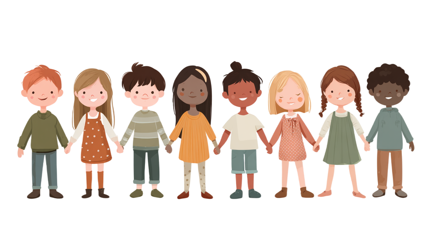 Children holding hands commercial material