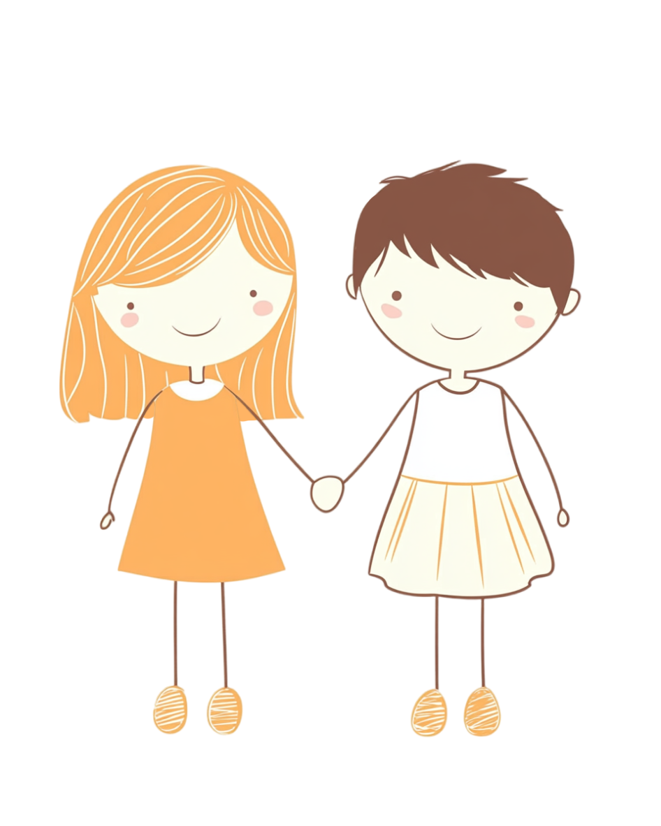 Children holding hands commercial illustration