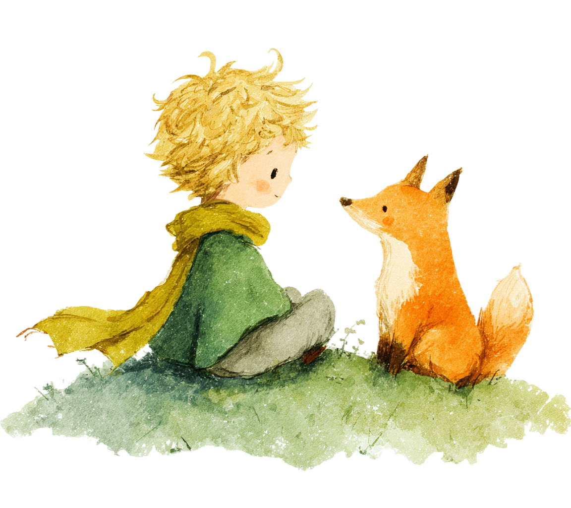 The Little Prince and the Little Fox Cartoon Illustration