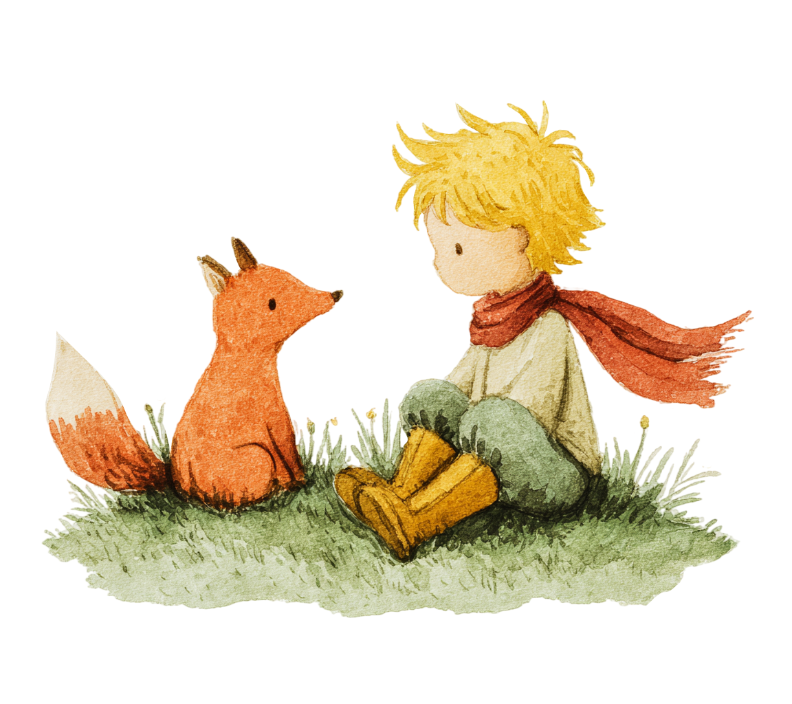 The Little Prince and the Little Fox Cartoon Illustration