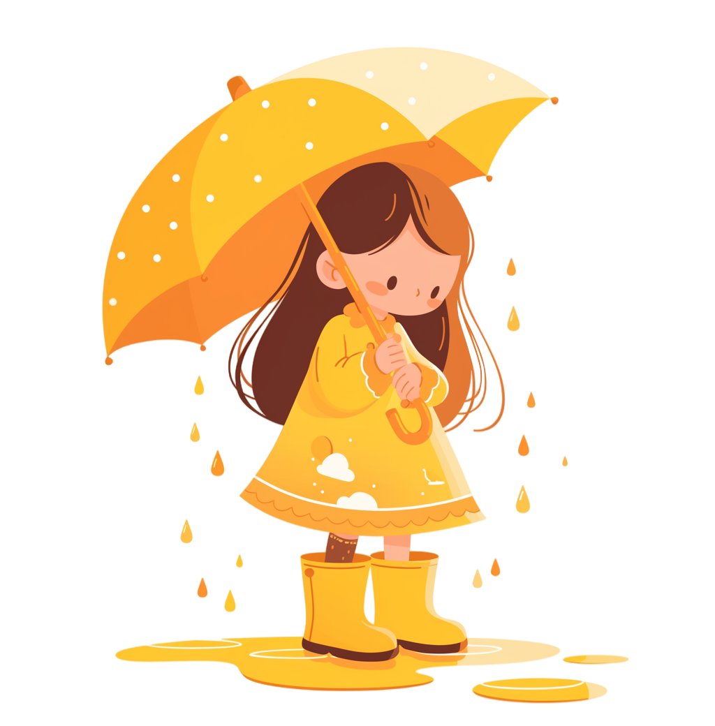 Illustration of a girl with an umbrella on a rainy day