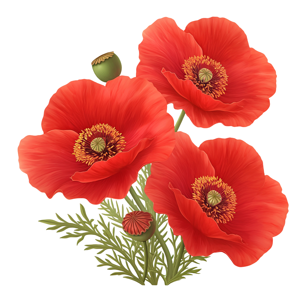 Three Poppy Flowers Anti-Drug Elements