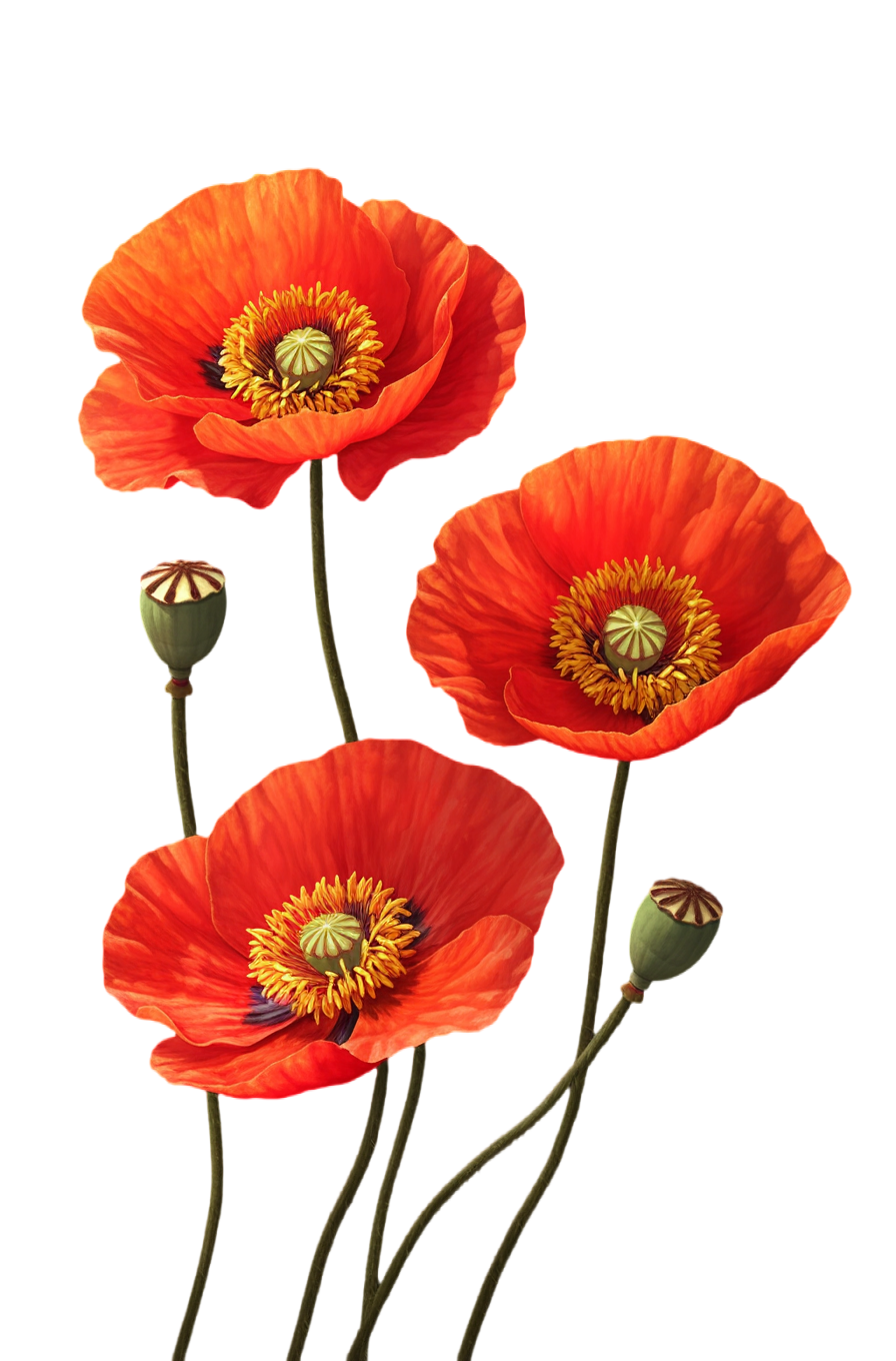 Three red poppy flower elements
