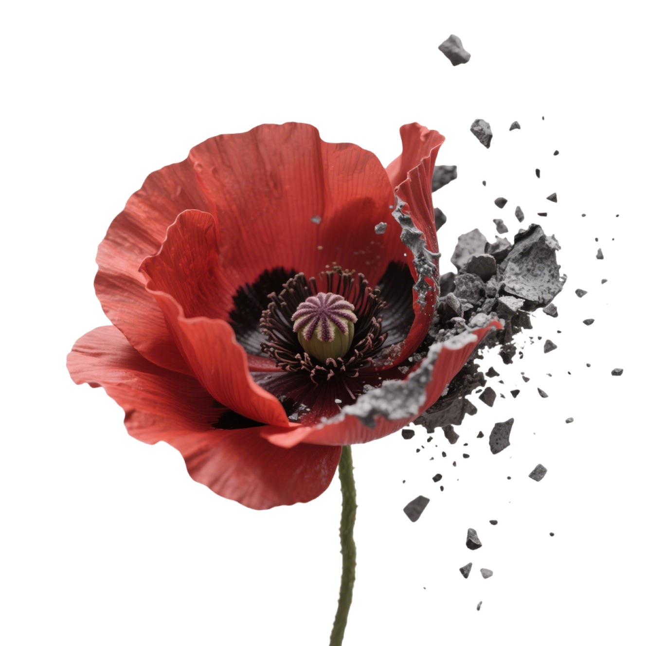 Poppy flower red and gray petals anti-drug illustration