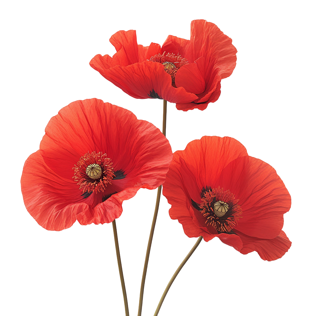 Three red poppy flowers illustration