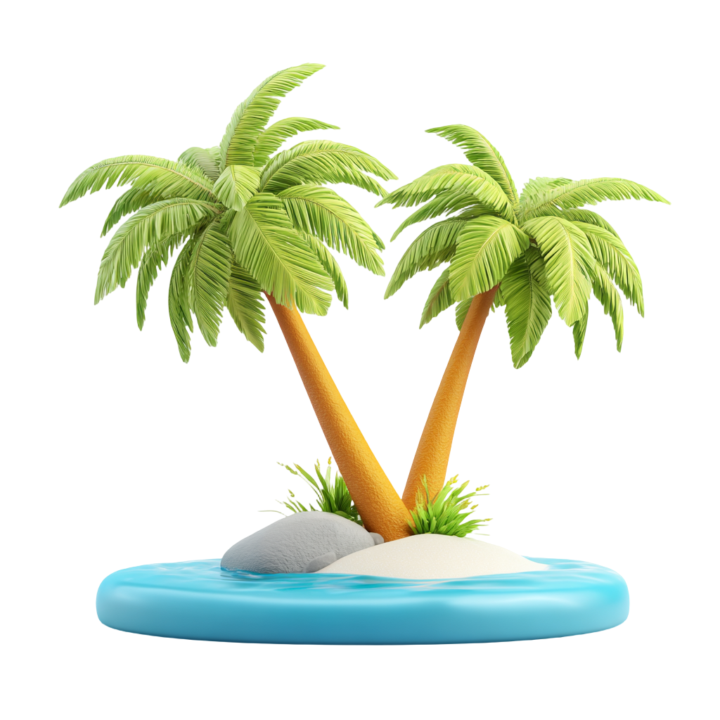 Material of palm trees on the island