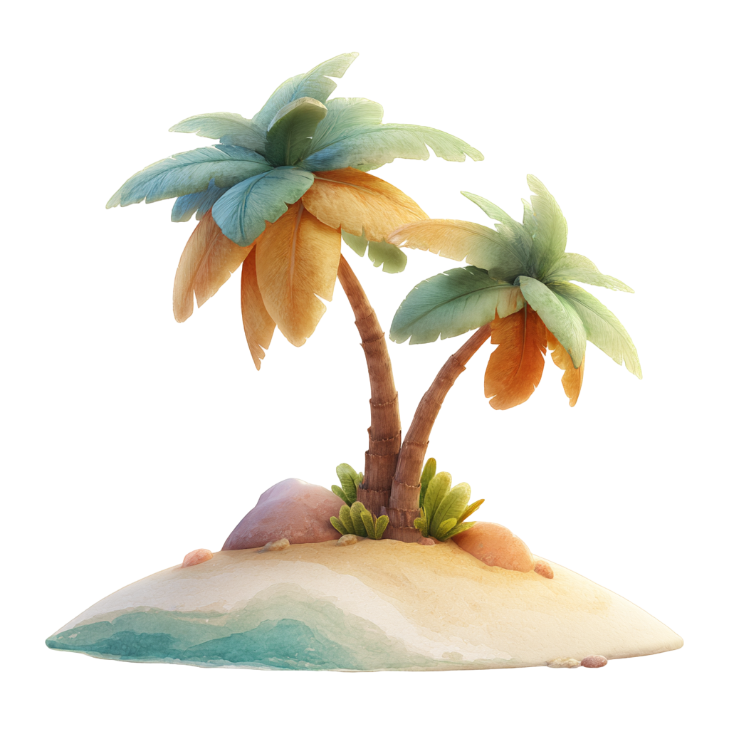 Palm tree elements on the island