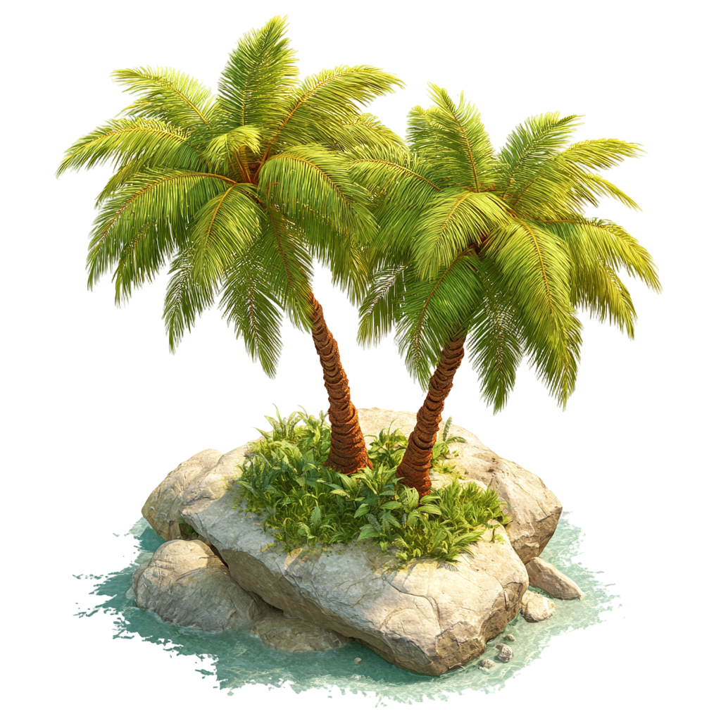 3D palm tree and island illustration